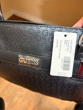 Brand New Guess Black Embossed Logo Tote Bag